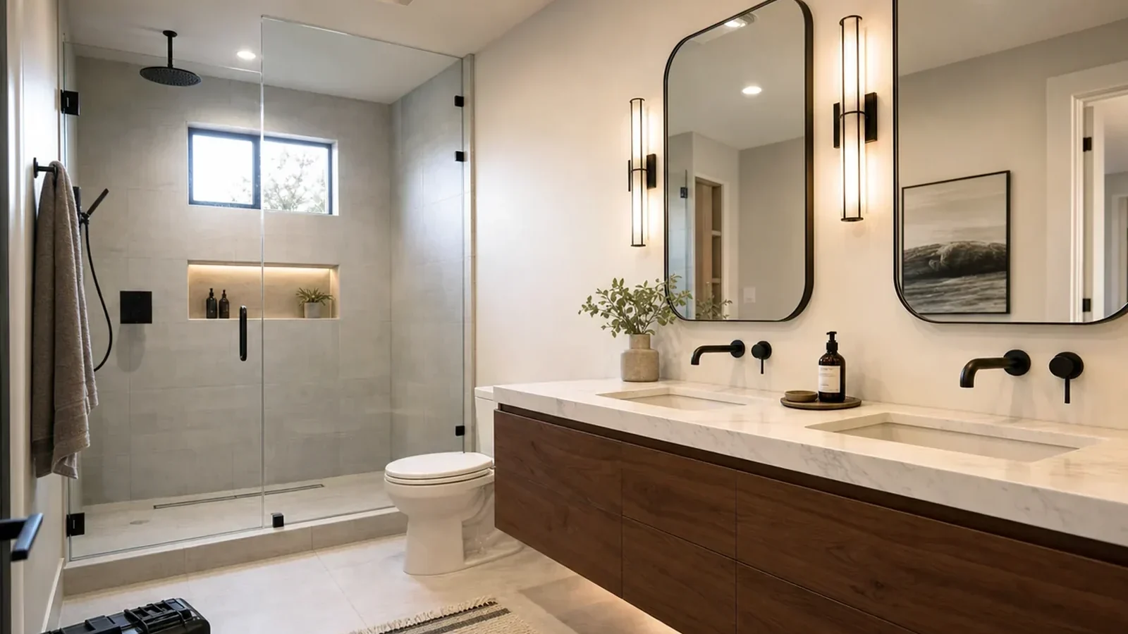 Completed modern bathroom remodel