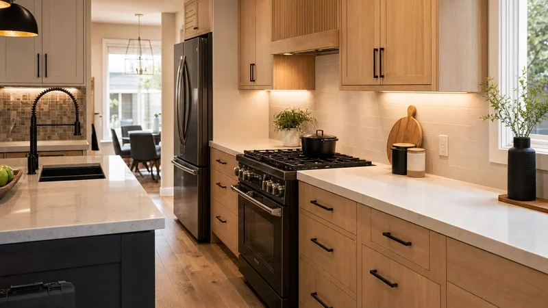 Completed kitchen cabinet and backsplash remodel