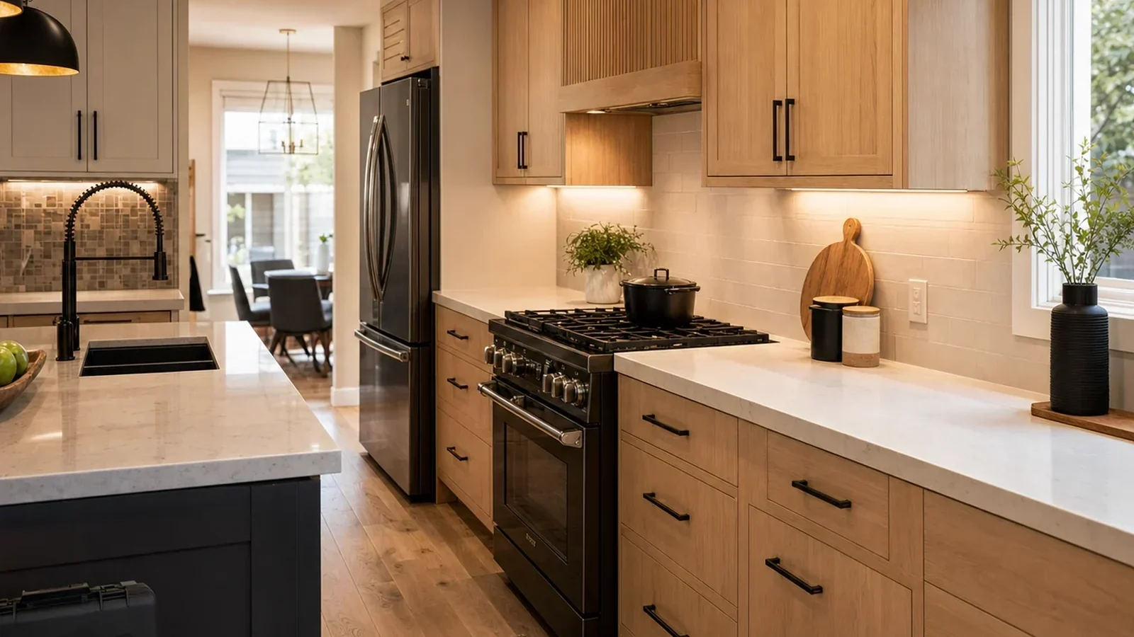 Completed kitchen cabinet and backsplash remodel